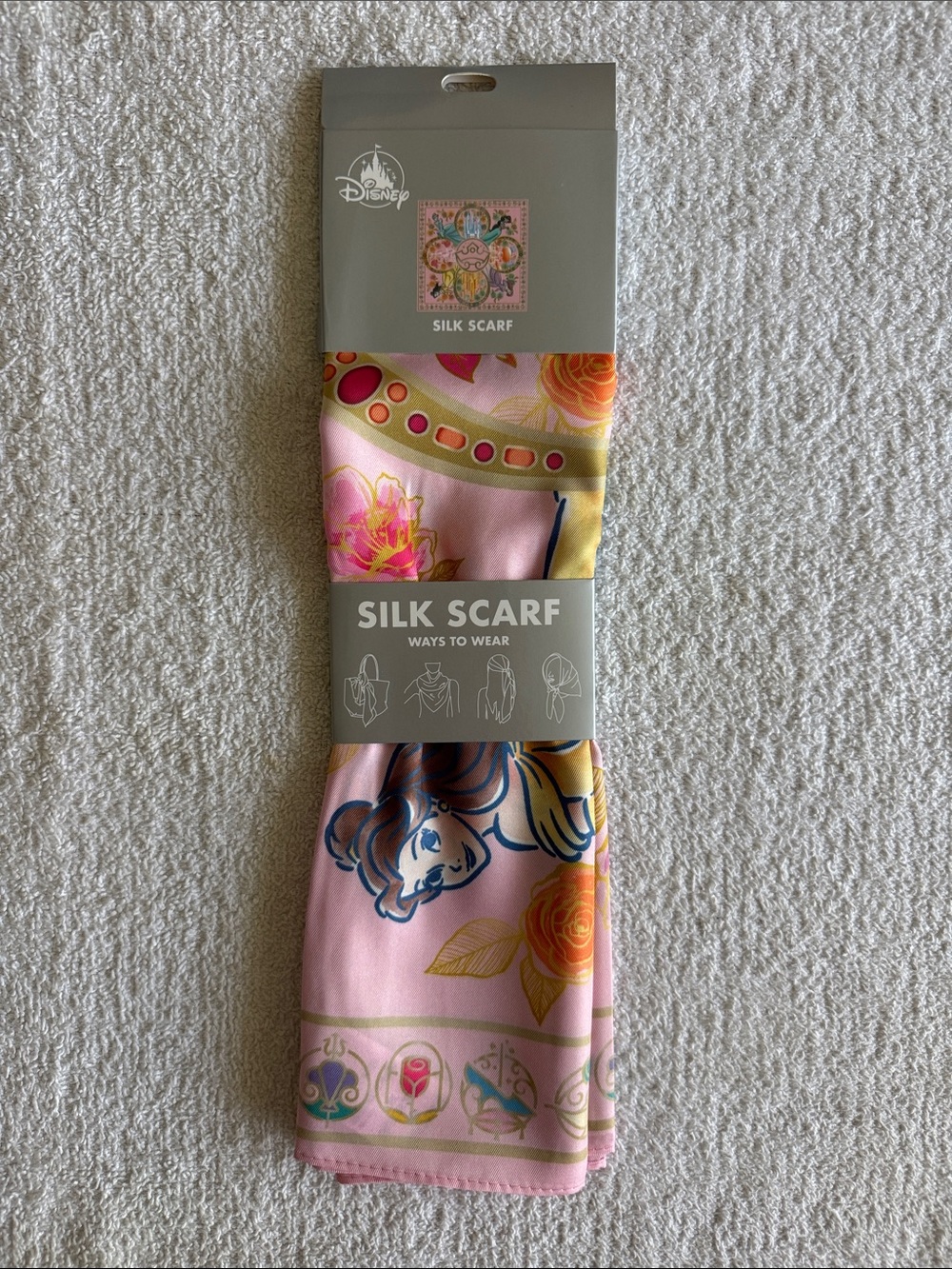Disney Disney Princesses Pink and Yellow Floral Silk Scarf with Character Motif